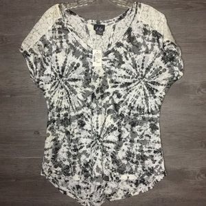 DOTS Tie dye Hi Lo with lace Top, NWT